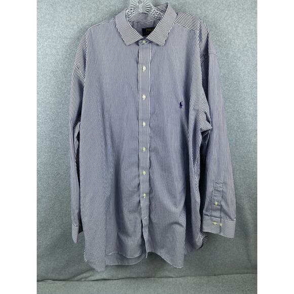 Polo Ralph Lauren Shirt Men's XXL White Striped Long Sleeve Button Up Workwear - Picture 1 of 11